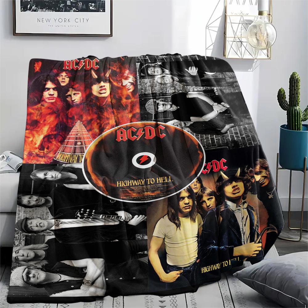 1Pc Ac-dc Band Print Flannel Blanket, High quality Comfortable for All Seasons, Home Decor, Warmth and Comfort, Perfect for Christmas Gifts