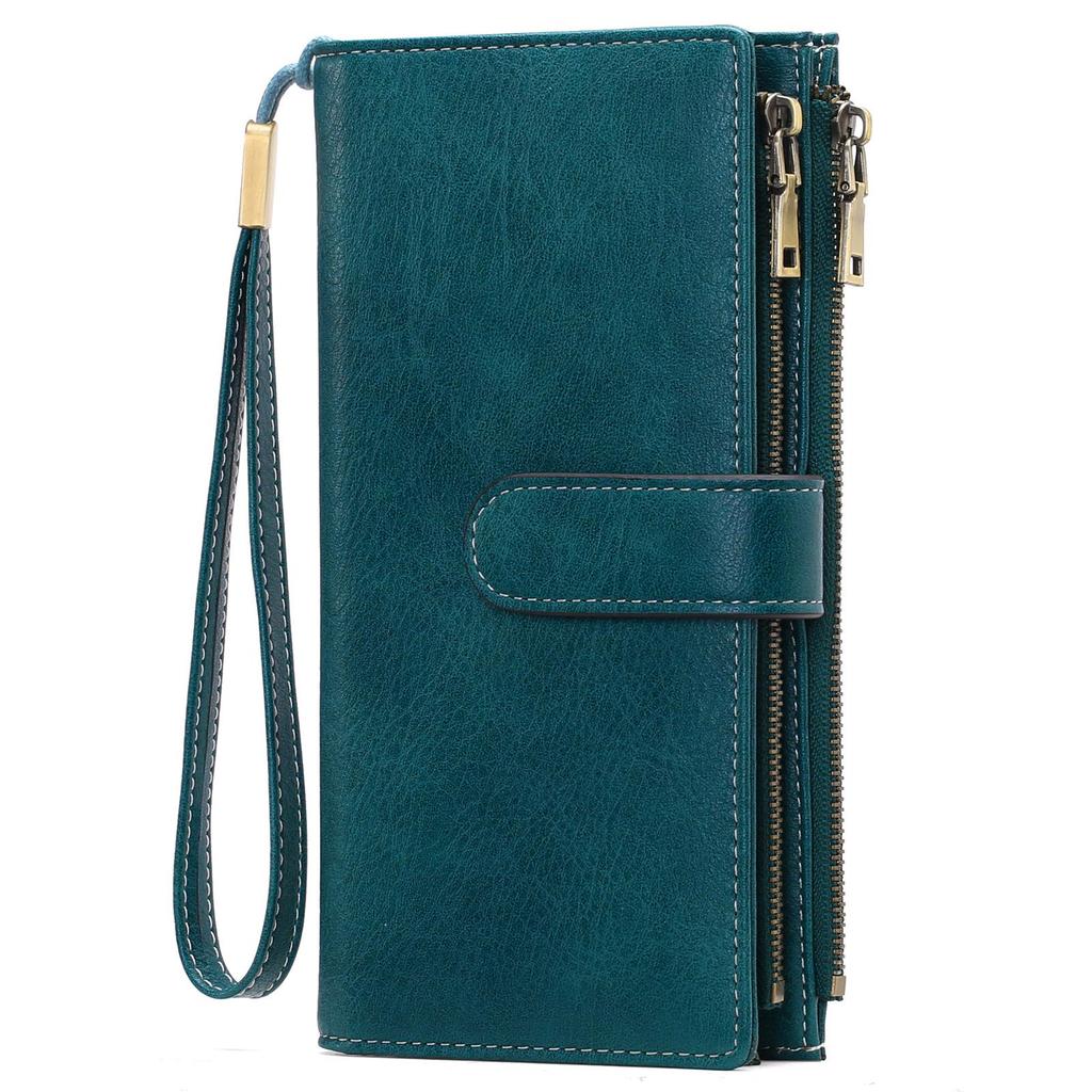 Women's RFID-Blocking Tri-Fold Retro Clutch Wallet