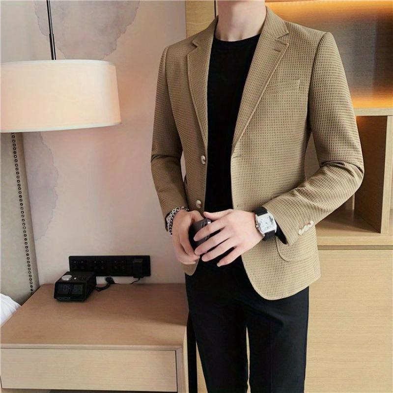 Spring Autumn Men's Casual Blazer Slim Fit Lightweight One Button Suit Jacket