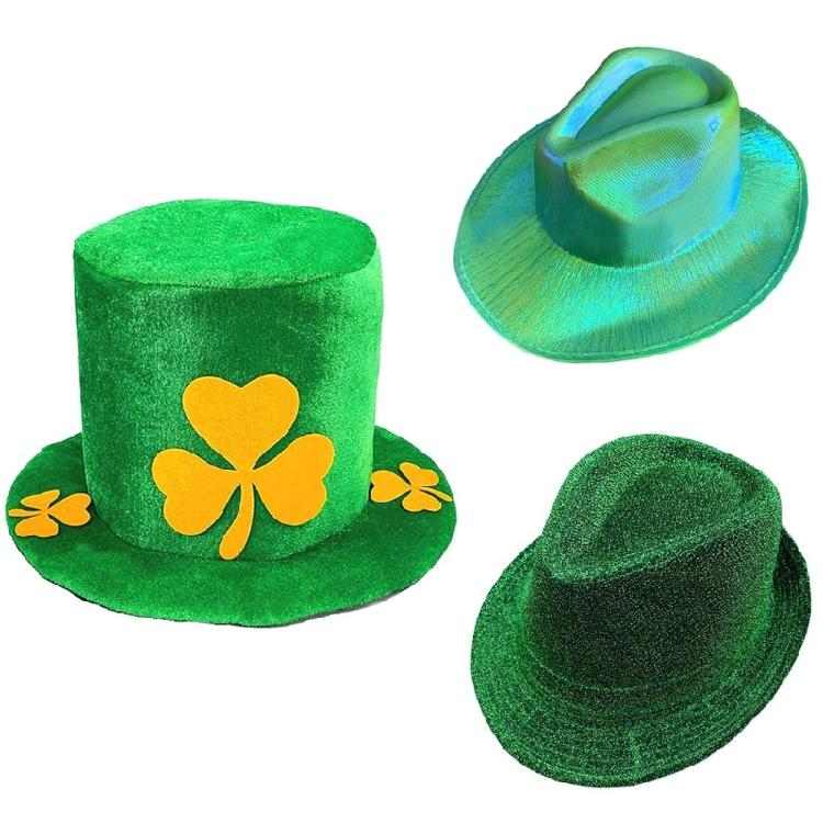 StPatrick Day Cowboy Hat Shamrock Tall Hat Festival Party Green Flat Top Hats