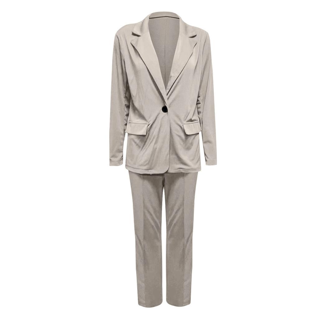 Frauen Casual Langarm Einfarbig Revers Strickjacke Anzug Jacke Hosen Anzug