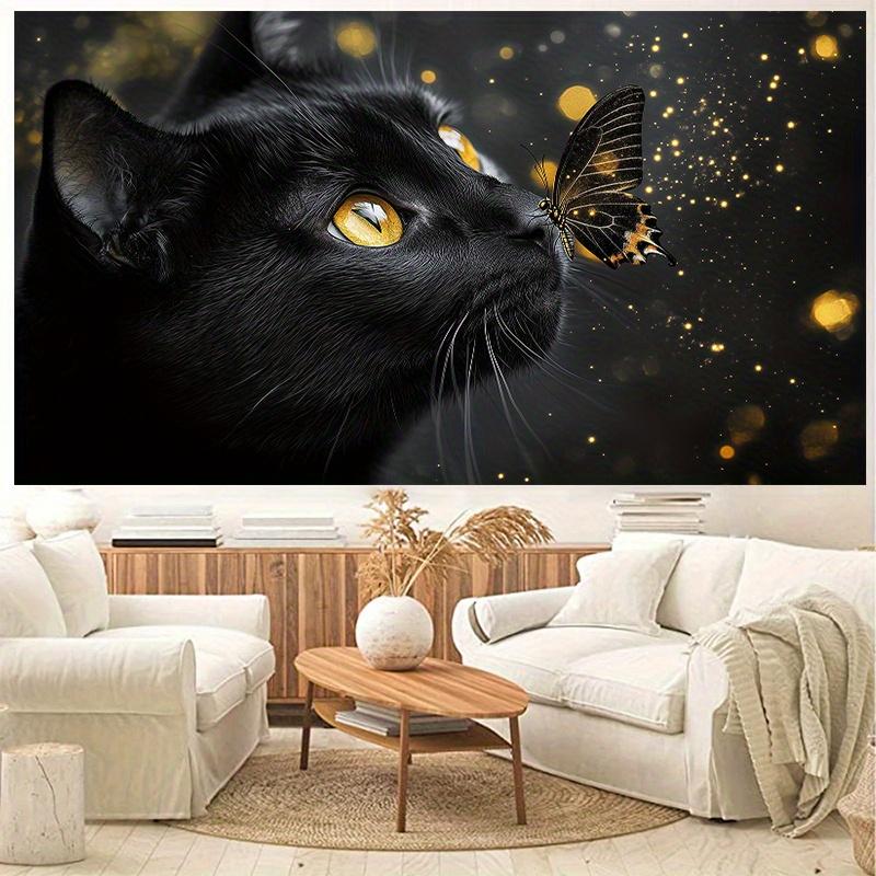 Black Cat Butterfly Glow Tapestry Animal Art Wall Hanging Mystical Decor Living Room Print