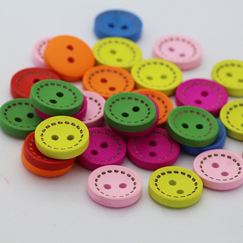 Delicate 2 Holes Handmade with Love Wooden Button for Sewing Scrapbooking Diameter:15MM 50 Pcs Natural Wooden Buttons