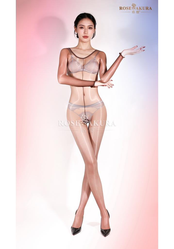 Sexy Oily One-Piece Open Crotch Temptation Long-Sleeved Full Bodystocking Thin Pole Dance Sex Game Ootd Cos Self Pleasure Hot