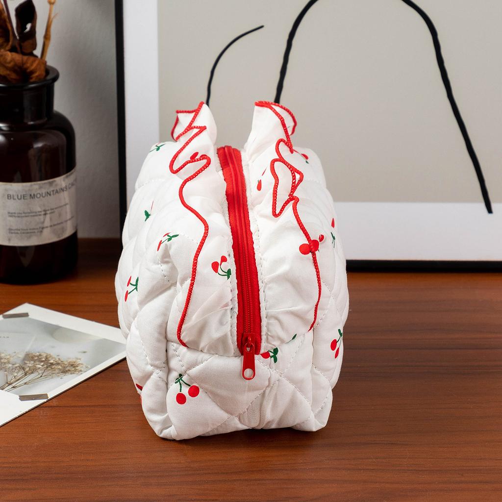 New Cute Women Cosmetic Bag Korean Cherry Print Makeup Bag Travel Toiletry Bag Sundry Storage Organzier Handbag for Girls