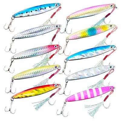 Orurudo Angelzubehör Metall Jig Set mit Assist Metall Jig für und Rote Meerbrasse Leichte Küstenmontage Set, 40g, 8cm, 10-teilige Haken, H, Warasa, Gelbschwanz,