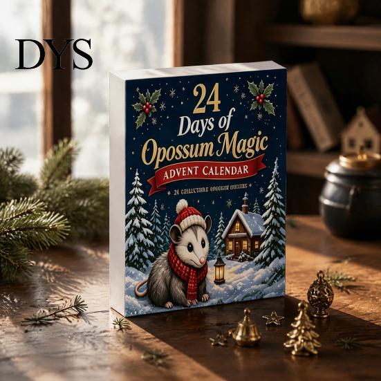 Winter Seasonal Decor 24 Days Christmas Advent Calendar with 2D Flat Acrylic Possum Pendants, Creative Countdown Festive for Tree Decoration