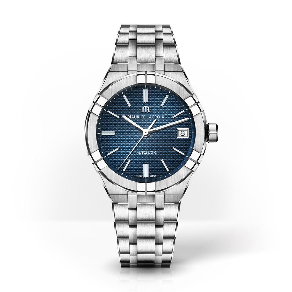Maurice Lacroix AIKON Data 39mm Mostrador Azul Clous de Paris Pulseira de Aço Inoxidável Relógio Automático Masculino (AI6007-SS002-430-1)