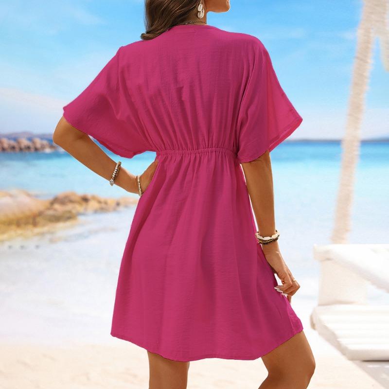 Copricostume da Spiaggia da Donna in Pizzo Spliced Seta Ghiacciata, Manica Corta