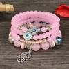 Bracciale Regolabile con Perline Acriliche Multistrato alla Moda per Donne BoHo Portafortuna Malocchio Croce Palma Ciondoli Bracciali Gioielli