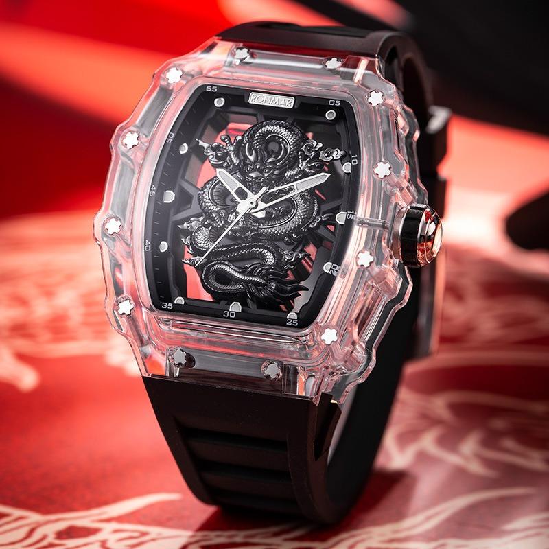 Langma R Acrylic Hollow Transparent Wine Barrel Men's Quartz Watch Automatic Quartz Watch Trend Sports