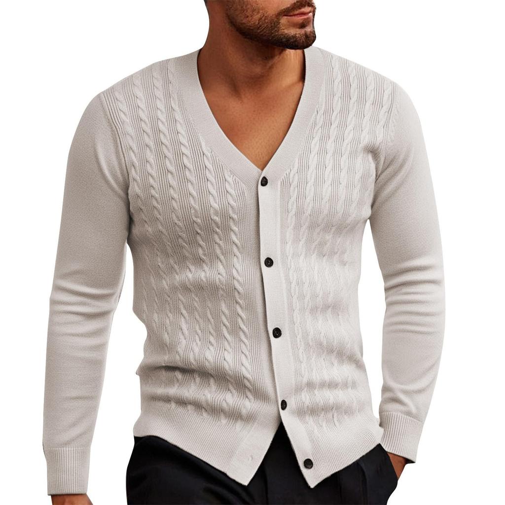 Mens Cardigan Sweater Casual Long Sleeve V Neck Buttons Down Cable Knit Shirts Textured Fall Winter Clothes