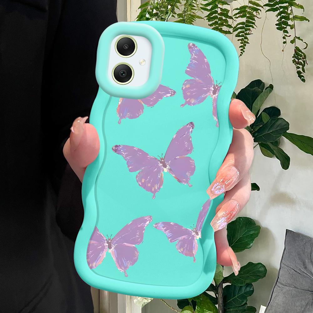 Purple Butterfly Soft Phone Cover for Samsung Galaxy A52 A73 A12 A11 S24 Ultra 5G S23 S22 S21 S20 FE Wave Edge Shockproof Protective Rubber Case