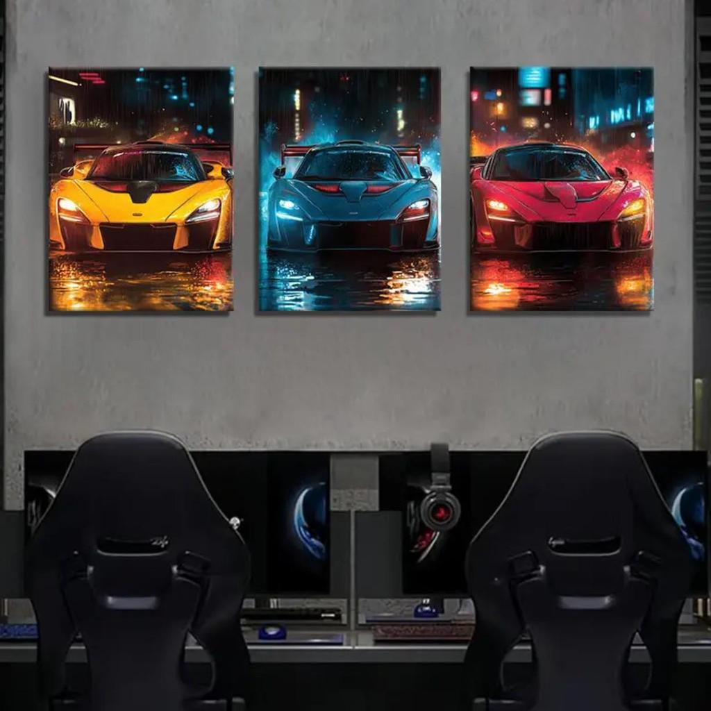 E-sports Car Living Room & Bedroom Mural: Decorative Oil Canvas with Pine Wood