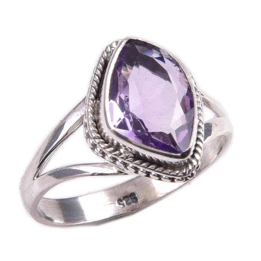 Natural Pink Amethyst Gemstone 925 Solid Sterling Silver Jewelry Ring S.9.5 s7K27