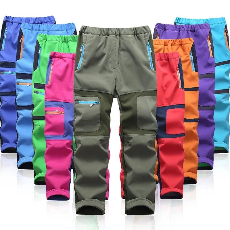 Fashion Waterproof Boy Girl Kids Pants Warm Trousers Sporty Climbing Leggings Children Patchwork Soft Shell Outfits Autumn