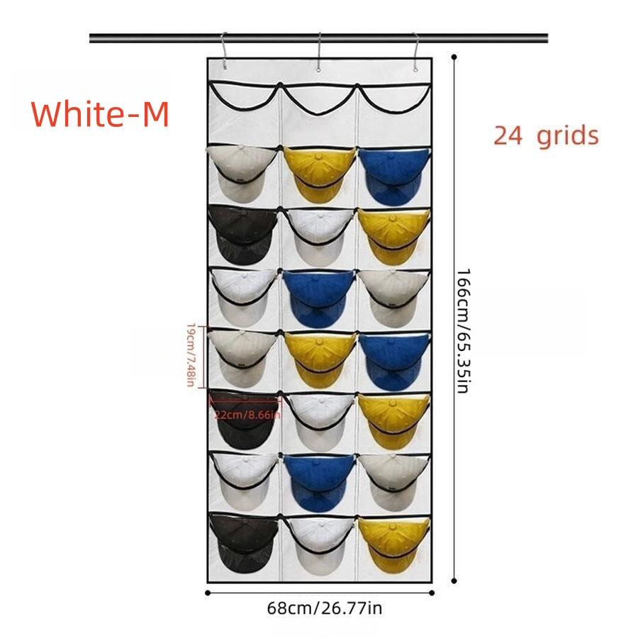 

1 шт. органайзер для шляп с прозрачными глубокими карманами для хранения бейсболок, вешалка для бейсболок с 3 крючками, 24 или 27 глубоких карманов 24 grids1