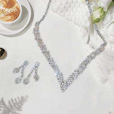 Sparkling Zirconia Jewelry Set Fashionable Zircon Stone Necklace and Earrings Stylish Fade Resistant Women Accessory