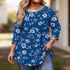 Women's Fashionable Casual Floral Print Plus Size Three-Quarter Sleeve Round Neck Top With Curved.