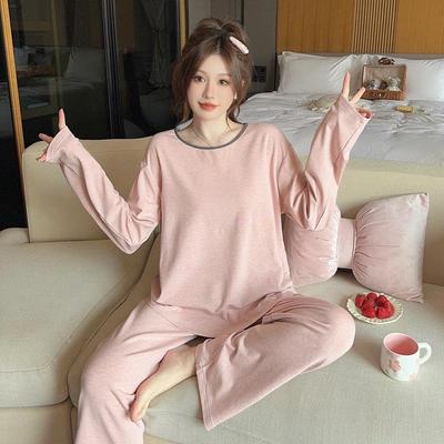 Women's Modal Long-Sleeve Pajamas with Chest Pad - Loose, Simple Homewear for Spring, Autumn, Winter