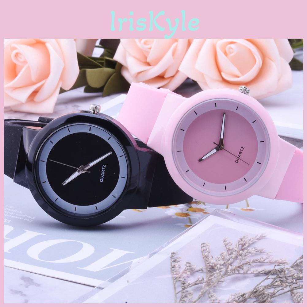 Girls Quartz Students Simple Analog Jelly Wrist Watch Silicone Band Round Dial