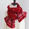 Red Wool Knitted Scarf Deer Winter Cashmere Scarves Retro Christmas Scarf  Student