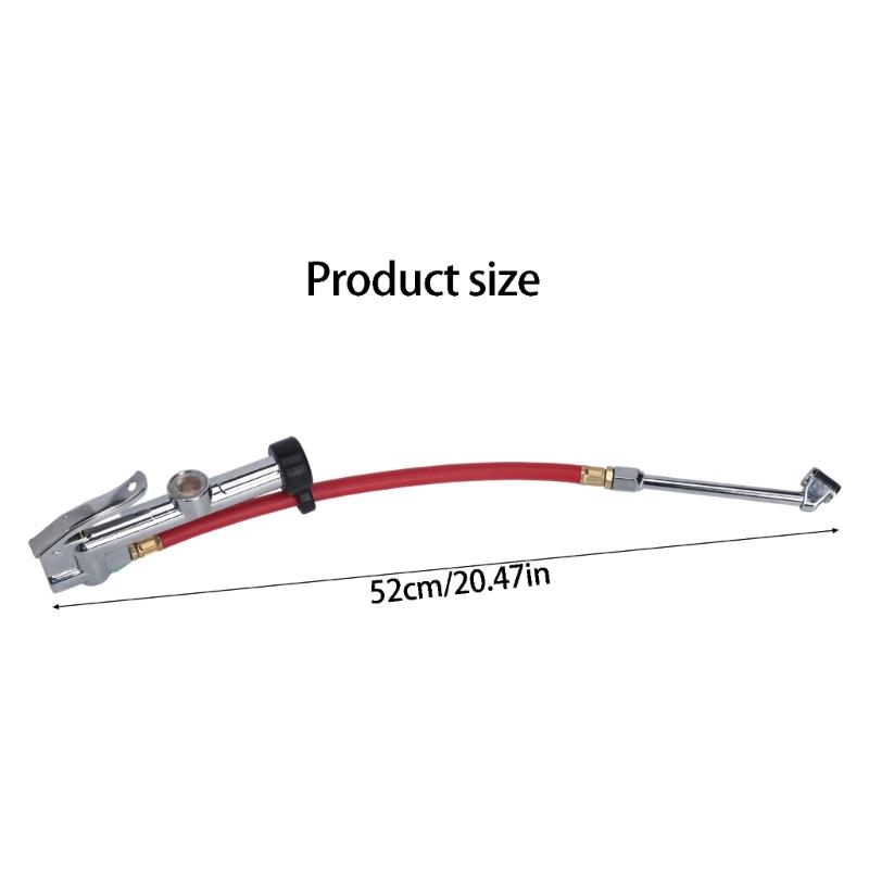 Hand Operated Air Chuck Pressure Gauge with Angled Tire Head and Hose for Motorcycle and SUV Tire Care Tasks