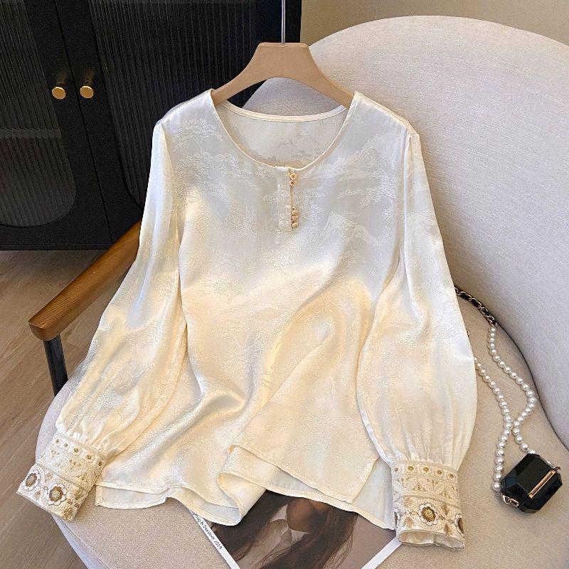 National Style Women's Long Sleeve Embroidered Layered Top - Spring New Design