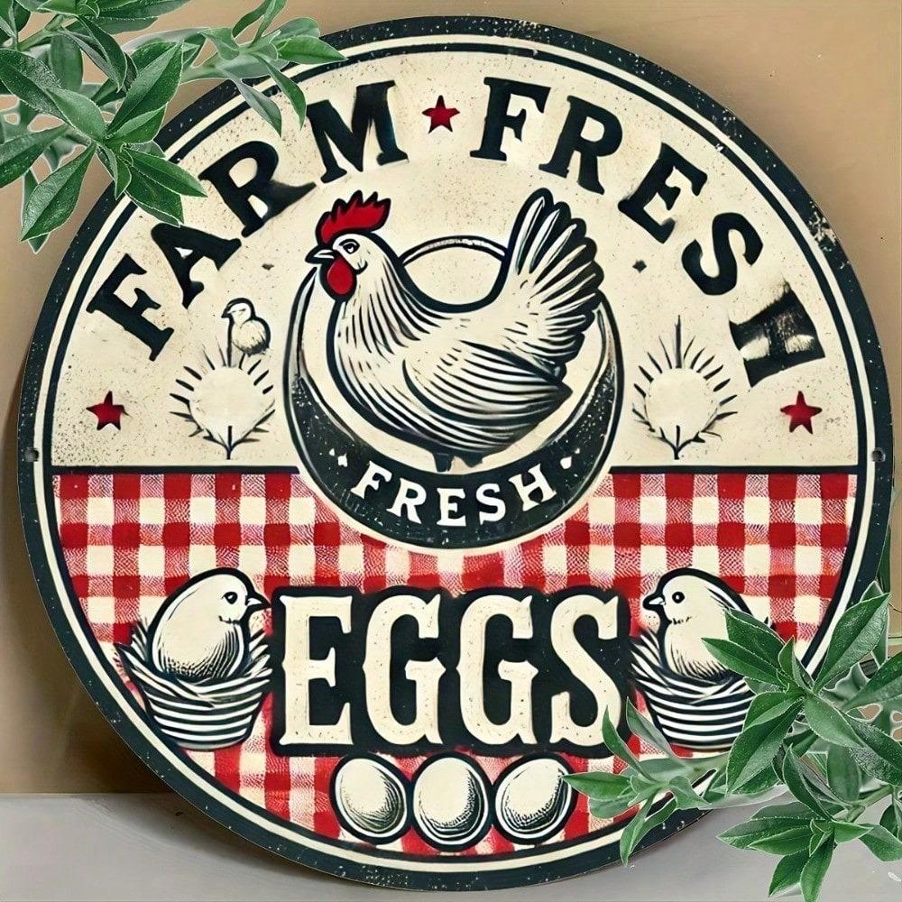 Vintage Farm Fresh Eggs Metal Tin Sign 8x8 Inch Retro Kitchen Wall Decor Home Bar Cafe Art