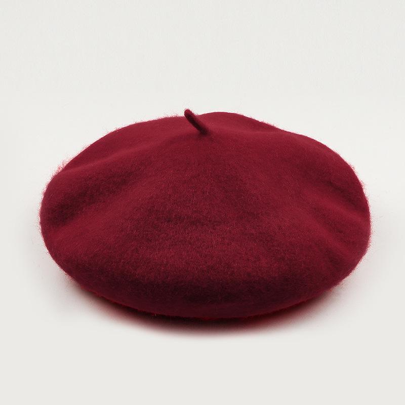 Dámský fialový vlněný baret: Klobouk se širokou krempou, Vintage britský, korejský a japonský styl pro podzim/zimu