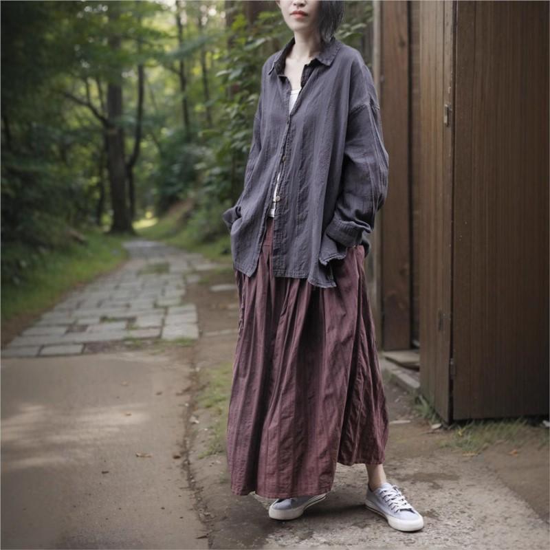 Johnature Women Vintage Jacquard Skirts Elastic Waist Purple Soft Spring Loose A-Line Skirts For Women