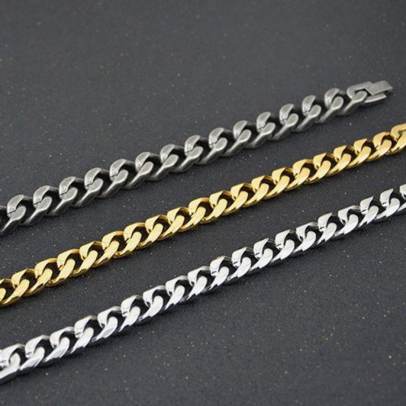 Titanium Steel Cuban Link Bracelet Men Geometric Hexagon Design Polished Finish Hypoallergenic Unisex Jewelry