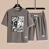 Waffle Summer Tshirt Set Mens Shorts Tracksuit Mens Streetwear Short Sleeve 2 Pieces Set Casual Men Sports Suit Clothing