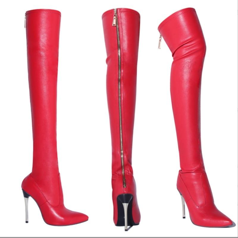 

Fashion Black Over The Knee Boots Stiletto High Heels 11 Cm Club Party Slim Leg Boots Plus Size 43 Waterproof Personality Boots 34
