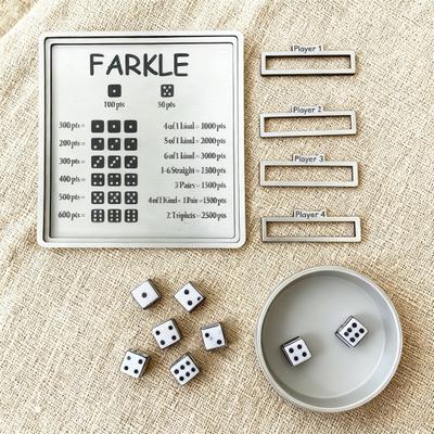 Farkle Dice Tray And Storage Case Classic Board Game Set with Embedded Scoring Combinations Dice Scoreboard for Family Game Night