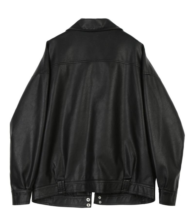 Women's Black Leather Jacket - 2024 Spring/Autumn Motorcycle Style, Petite & Plus Sizes, Korean Casual Fit