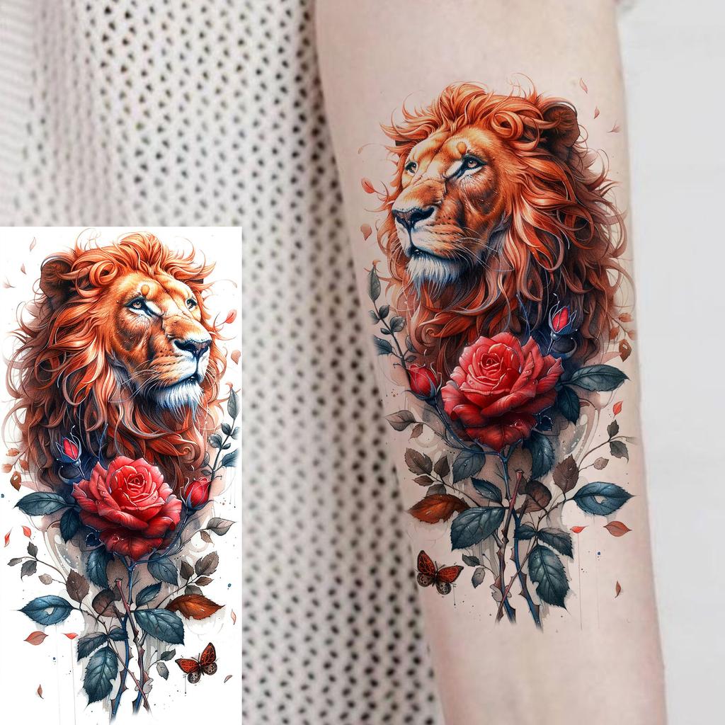 1 list Unikátní Akvarelový Lev Tygr Zvířata Dočasné Tetování Dlouhotrvající Vodotěsný Liška Sova Falešná Tetovací Nálepka Body Art Tetování
