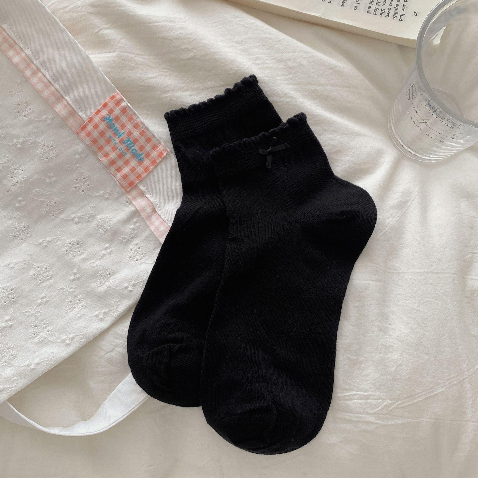 Ballet Style Socks Summer Thin Breathable Lace Shorts Solid Color Bow Socks One size