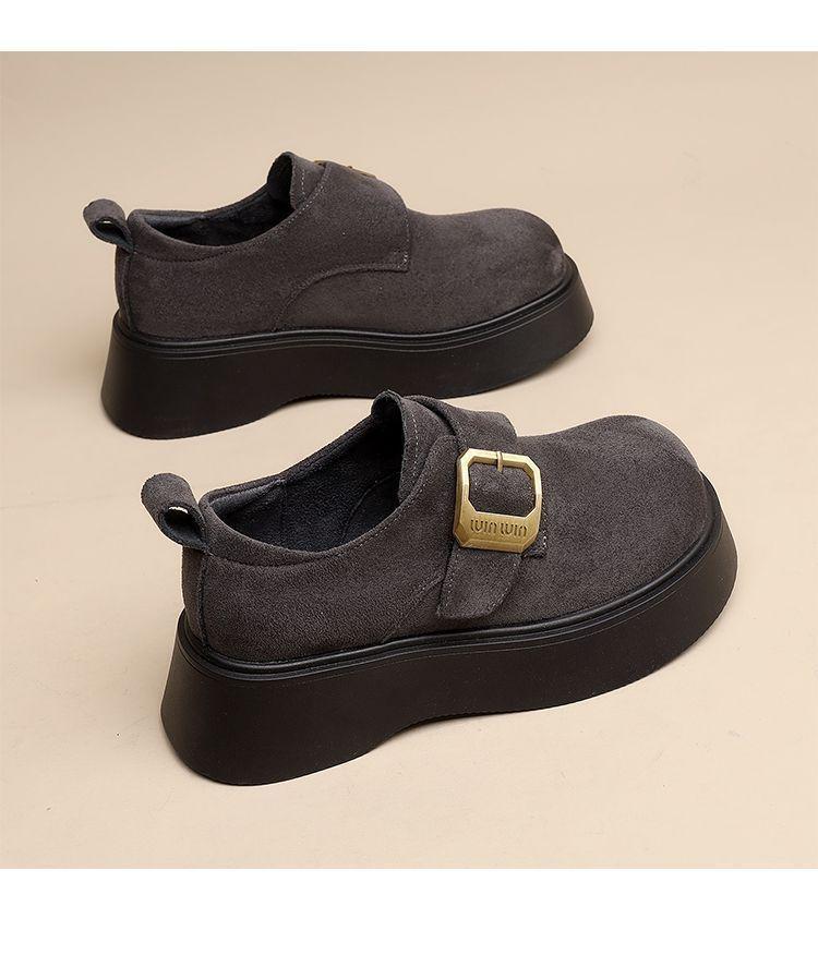 Retro Suede Fleece-Lined Women's Platform Slip-On Loafers - Winter 2025 Collection
