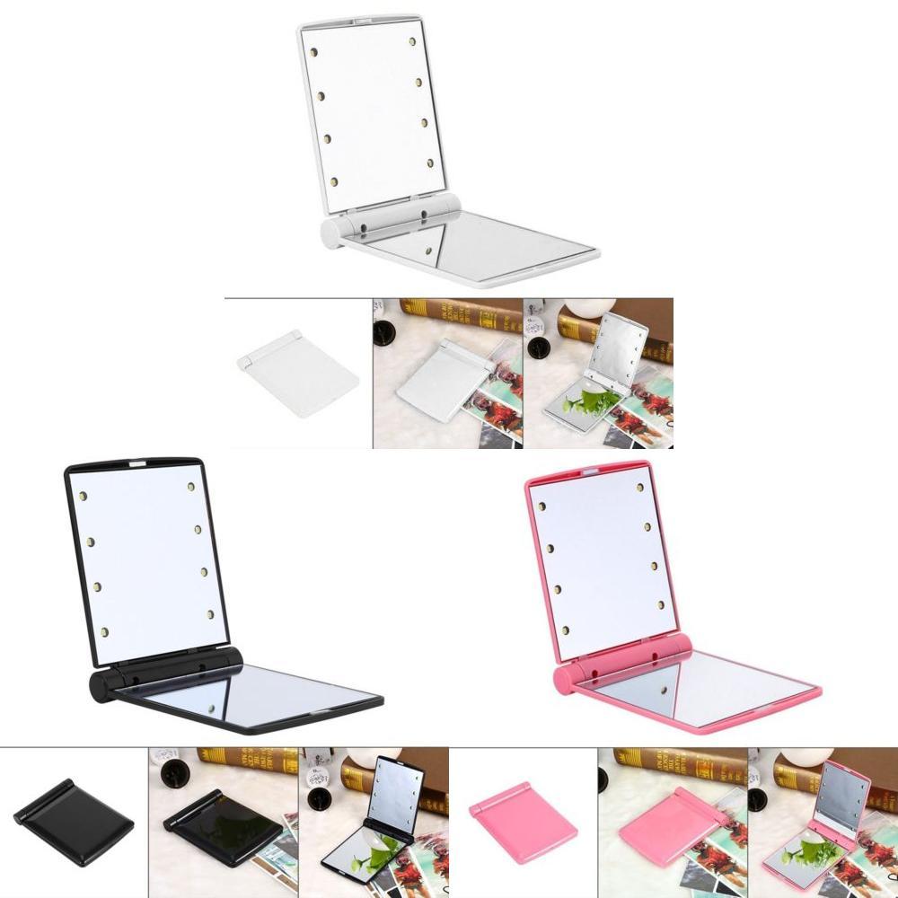 Makeup Portable Mini Cosmetic Folding Compact Pocket Mirror With 8 Led Lights