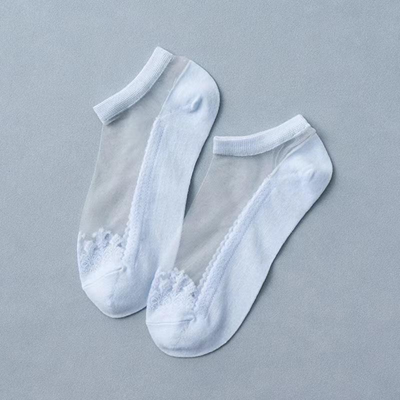Women Socks Summer New Flower Lace Ankle Socks Soft Silk Thin Transparent Solid Cute Lolita Socks
