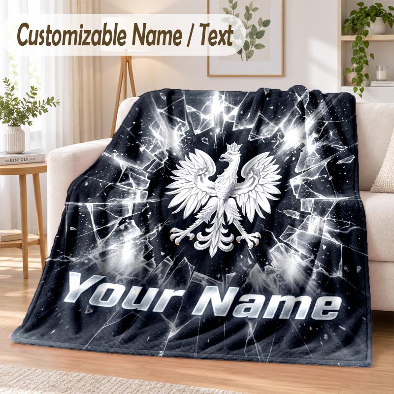 Custom Text Flannel Blanket Poland Football Print Warm Cozy Blanket Home Sofa Bedding
