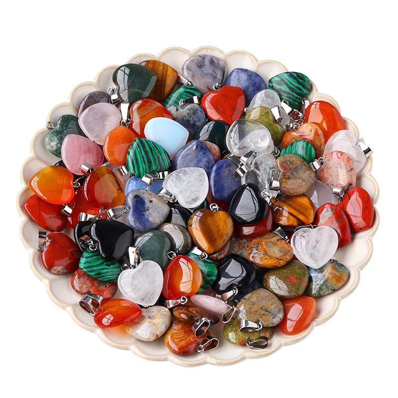 Natural Crystal Agate Heart Pendant Sweater Chain, 20mm Gemstone.