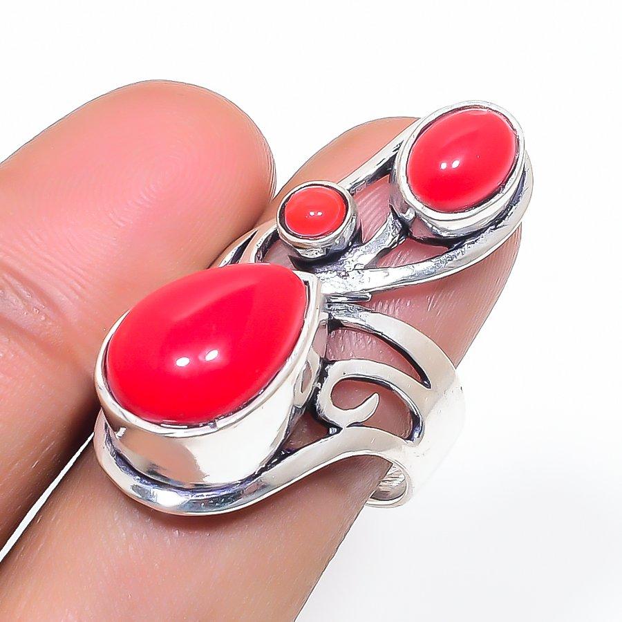 

Natural Italian Red Coral 925 Sterling Silver Jewelry Ring Size 9.5 G7f14
