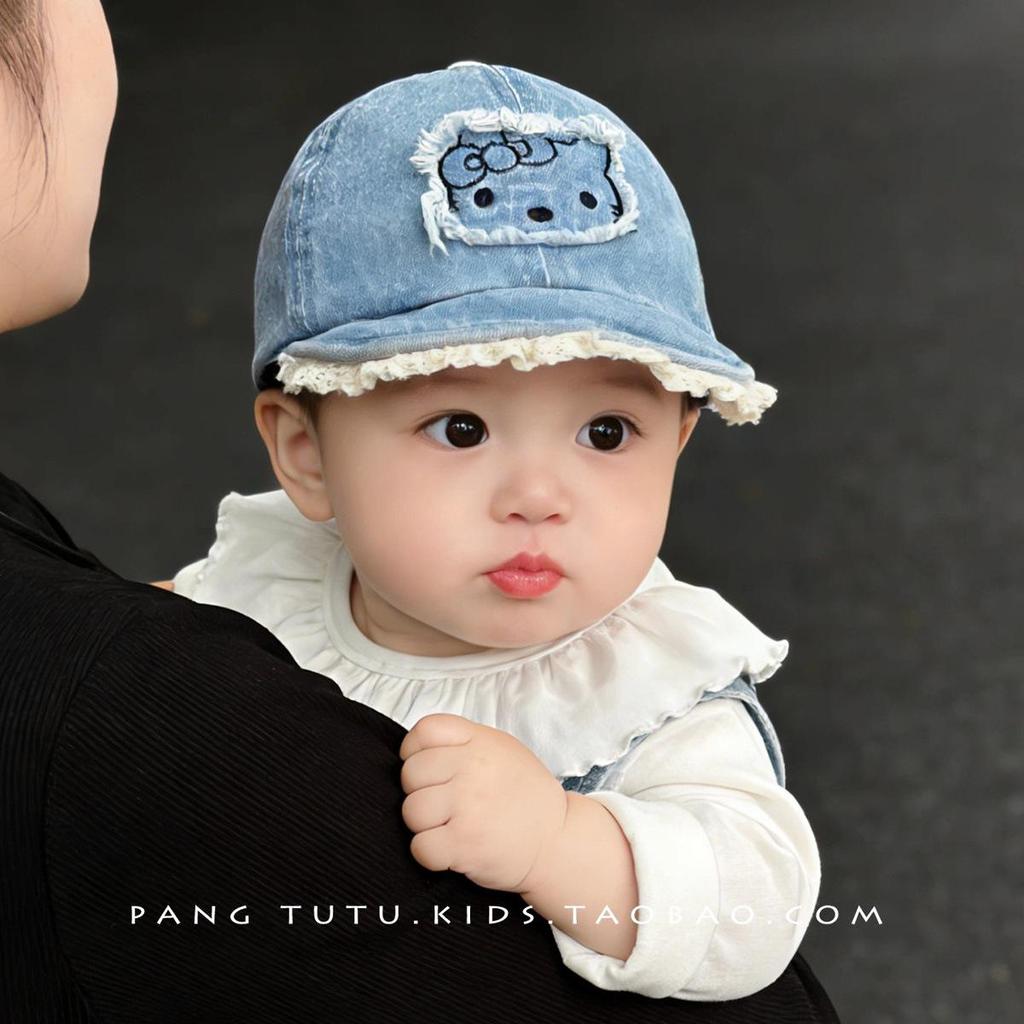 Chapéu de Bebê Jeans Gatinho Fofo - Boné com Aba Macia para Proteção Solar de Crianças Pequenas na Primavera e Outono