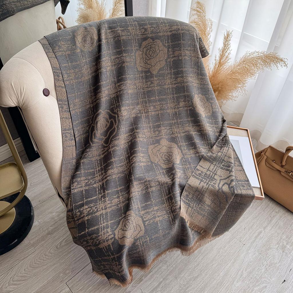 New Shawl Women's Imitation Cashmere with Double-sided Scarf Camellia Fringed Cape