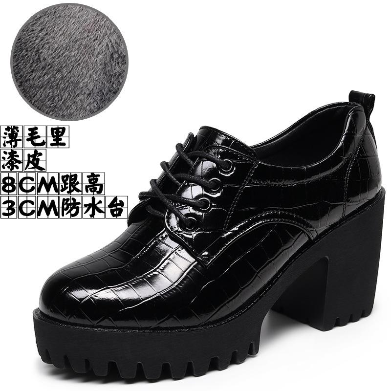 

8 см Маленький размер 32-43 Глубокий вырез Женские туфли на блочном квадратном каблуке Платформа 2025 Осень Зима Яркая кожа Оксфорды Офис Мама 32