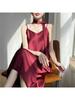 Elegant French V-Neck Spaghetti Strap Satin Dress with Slimming Design
