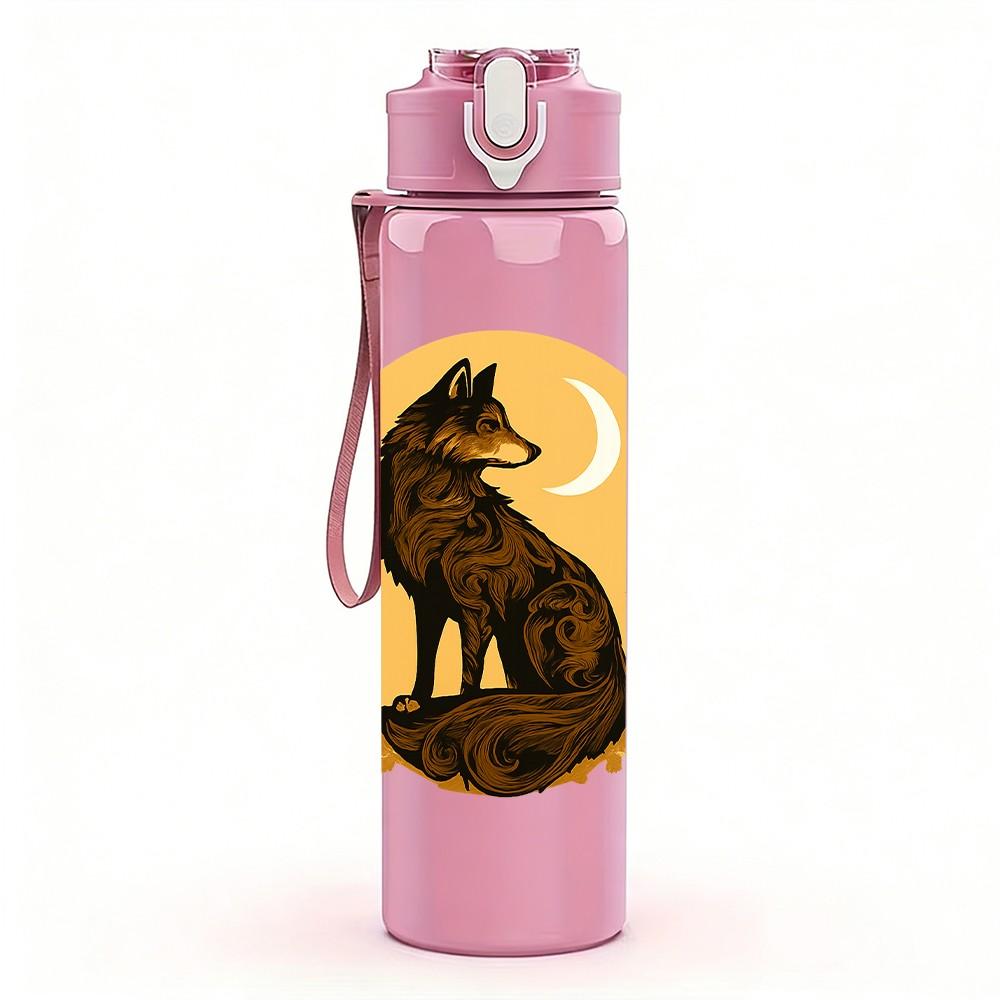 1PC Night Moon Wolf Art 750ml Color Plastic Sports Water Bottle Leakproof Flip Straw Lid Suitable for Sports Office Home Use
