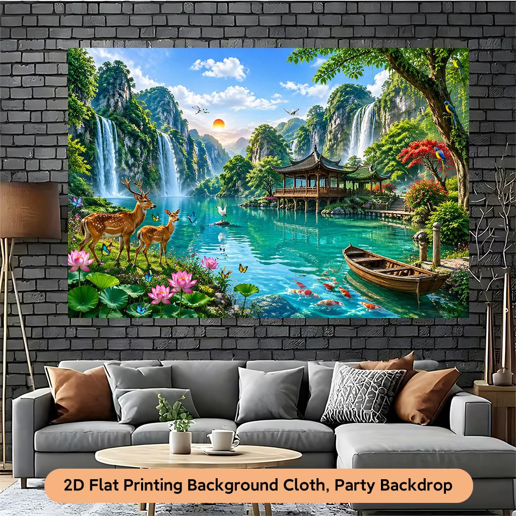 Luxurious Tropical Waterfall Landscape Tapestry Wall Hanging Polyester Backdrop Asian Jungle Paradise Decoration for Home Party
